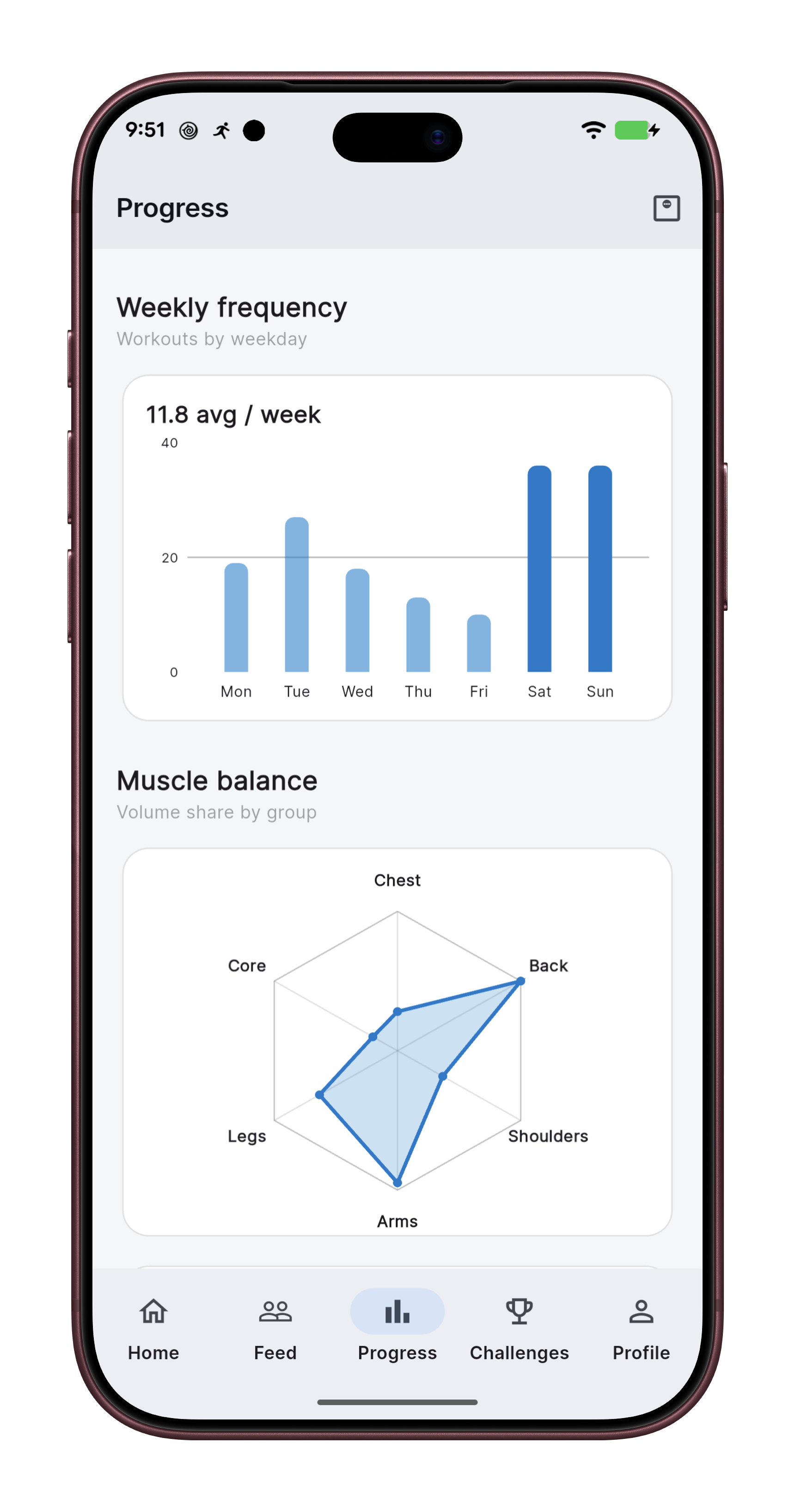 Weekly training volume chart